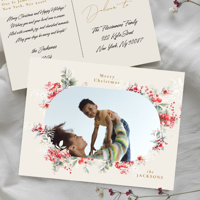 elegant rich cream photo botanical christmas holiday postcard (Creator Uploaded)