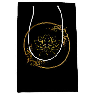 Elegant Rich Gold Lotus Flower Traditional Indian Medium Gift Bag