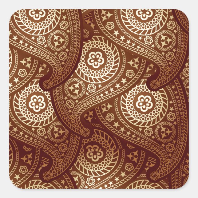 Elegant Rich Golden Paisley Square Sticker (Front)