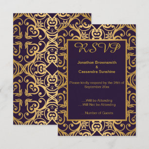 ELEGANT RICH NAVY GOLD FLORAL RSVP INVITATION