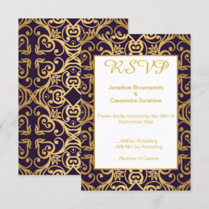ELEGANT RICH NAVY WHITE GOLD FLORAL RSVP INVITATION