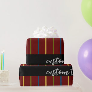 ELEGANT RICH RED VERTICAL STRIPE LINES SCRIPT TEXT WRAPPING PAPER