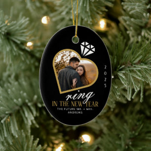 Elegant Ring in the New Year Engagement Christmas Ceramic Tree Decoration