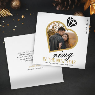 Elegant Ring in the New Year Engagement Christmas Holiday Card