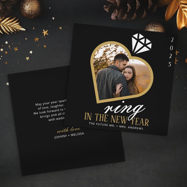 Elegant Ring in the New Year Engagement Christmas Holiday Card (Creator Uploaded)