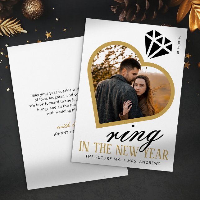 Elegant Ring in the New Year Engagement Christmas Holiday Card (Creator Uploaded)