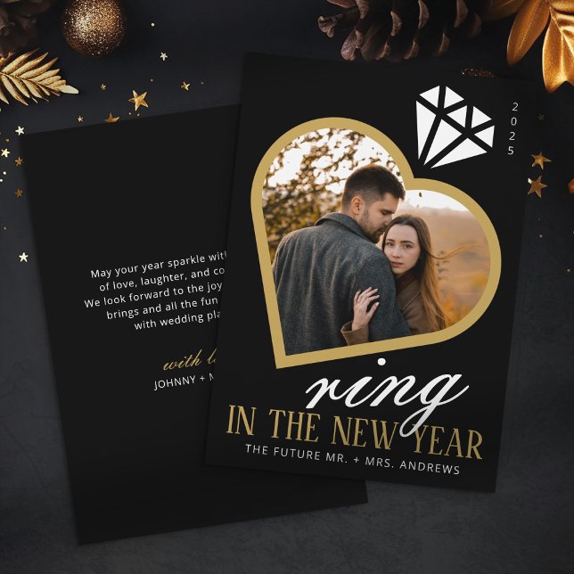Elegant Ring in the New Year Engagement Christmas Holiday Card (Creator Uploaded)