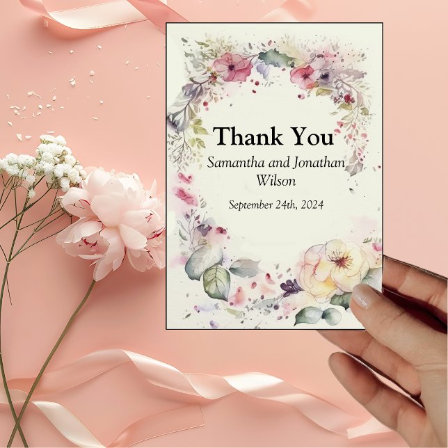 Elegant Ring of Flowers Water Colour Thank You Car (Creator Uploaded)