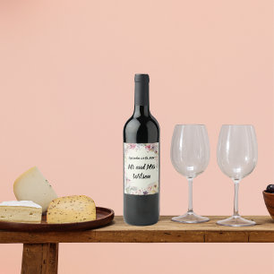 Elegant Ring of Flowers Water Colour  Wine Labels