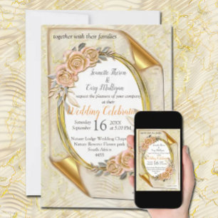 Elegant Ripple Cream & Gold Invitation