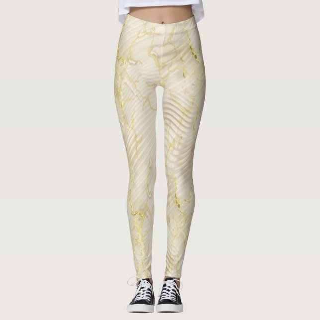 Elegant Ripple Cream & Gold  Leggings (Front)