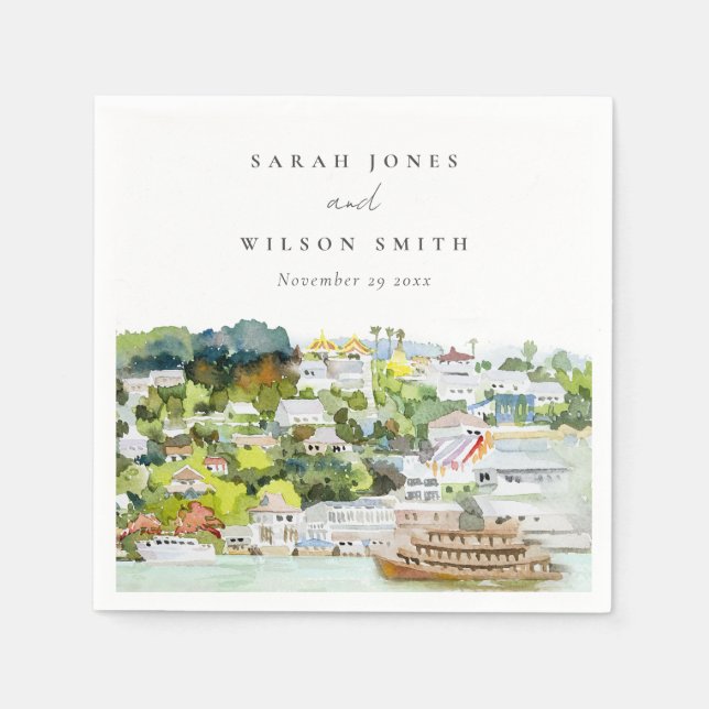 Elegant River Cruise Country Landscape Wedding Napkin (Front)