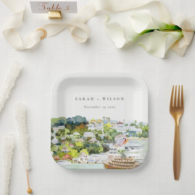 Elegant River Cruise Country Landscape Wedding Paper Plate (Wedding)