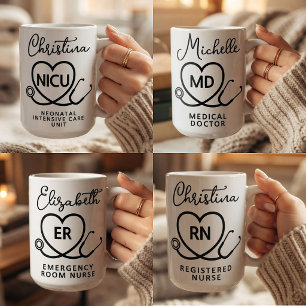 Elegant RN ER NICU Nurse MD Doctor Script Custom Coffee Mug
