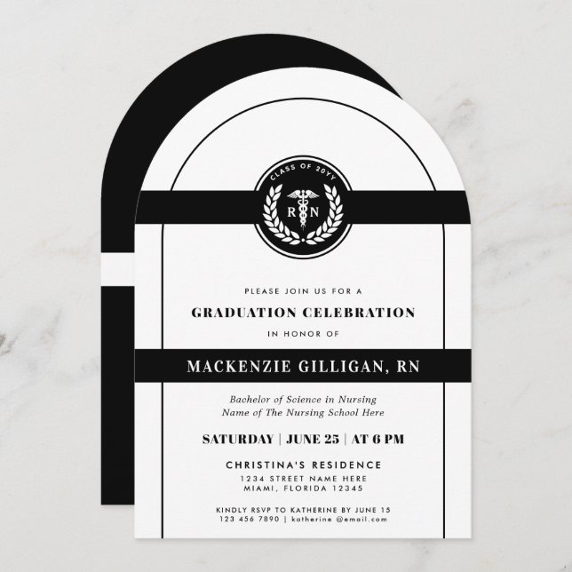 Elegant RN Nursing School Graduation Modern Invitation (Front/Back)