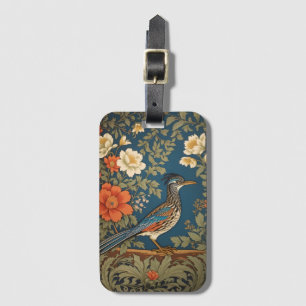 Elegant Roadrunner Bird William Morris Inspired Luggage Tag
