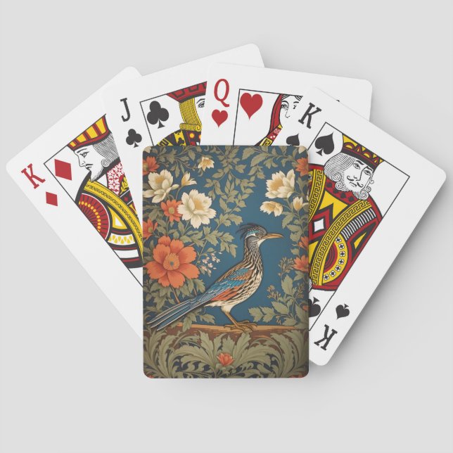 Elegant Roadrunner Bird William Morris Inspired Playing Cards (Back)