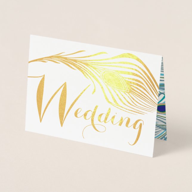 Elegant Roaring 20s Gatsby Boho Peacock Wedding Foil Card (Front)
