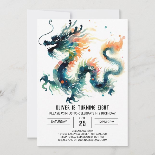 Elegant Roaring Dragon Birthday Invitation (Front)