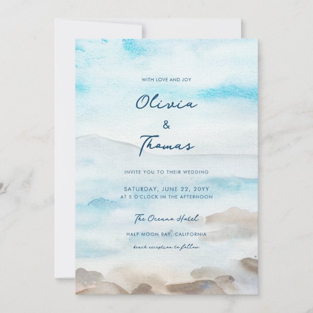 Elegant Rocky Coast Mist Ocean Sea Lake Wedding Invitation (Front)