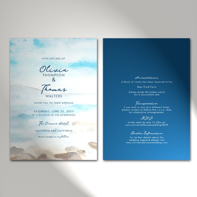 Elegant Rocky Ocean Mist All in One Beach Wedding Invitation (Creator Uploaded)