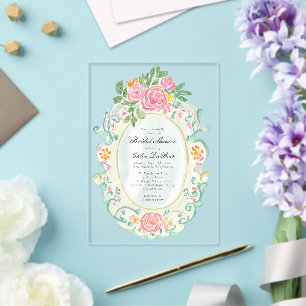 Elegant Rococo Floral Bridal Shower Acrylic Invitations
