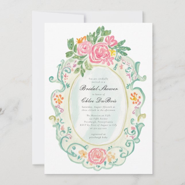 Elegant Rococo Floral Bridal Shower  Invitation (Front)