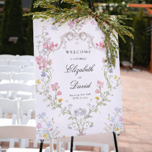 Elegant Rococo Floral Crest Wedding Welcome Poster