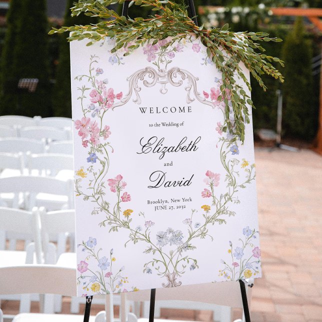 Elegant Rococo Floral Crest Wedding Welcome Poster (Creator Uploaded)
