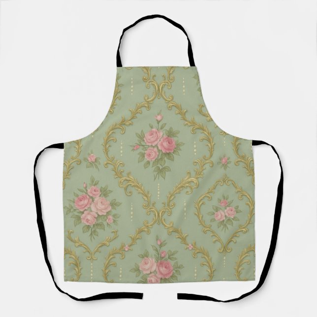 Elegant Rococo Floral Pattern in Soft Pastels Apron (Front)