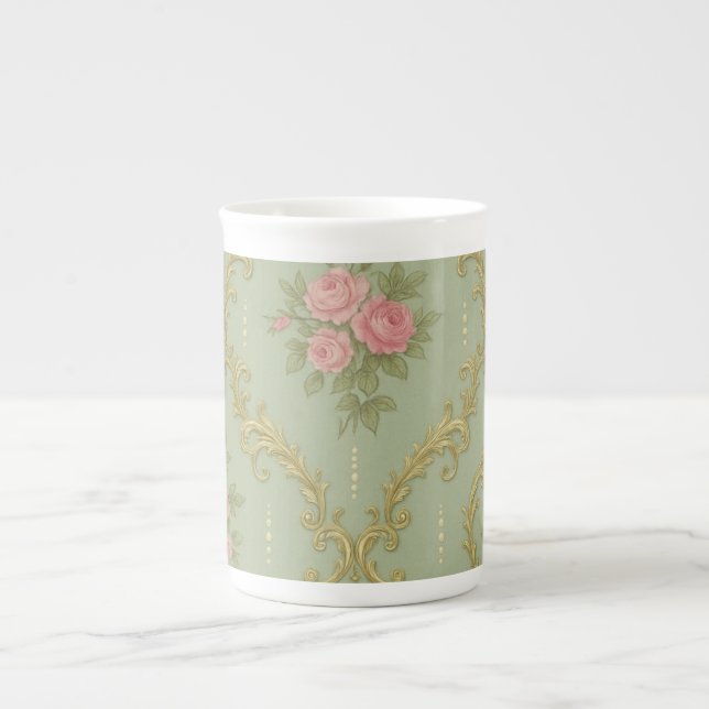 Elegant Rococo Floral Pattern in Soft Pastels Bone China Mug (Front)