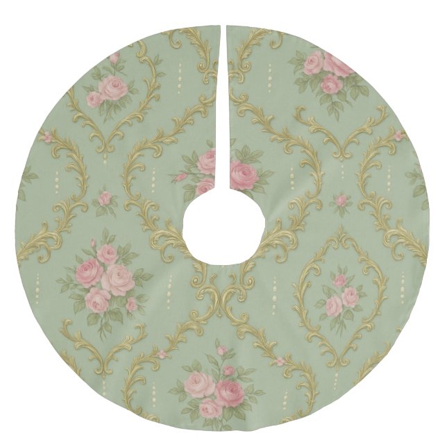Elegant Rococo Floral Pattern in Soft Pastels Brushed Polyester Tree Skirt (Front)