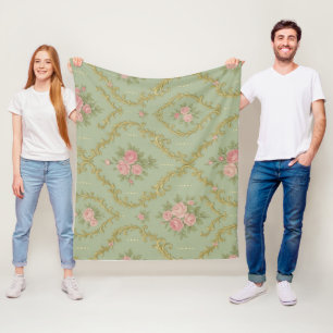Elegant Rococo Floral Pattern in Soft Pastels Fleece Blanket