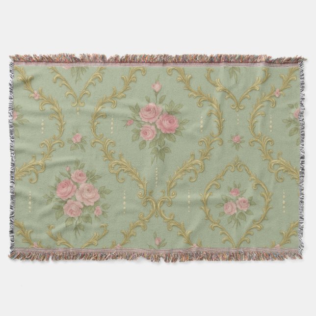 Elegant Rococo Floral Pattern in Soft Pastels Throw Blanket (Front)