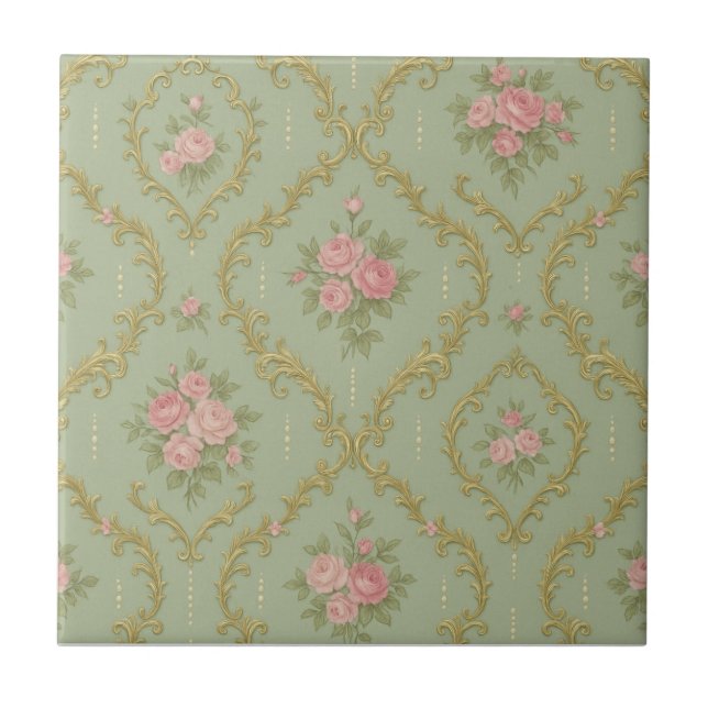 Elegant Rococo Floral Pattern in Soft Pastels Tile (Front)