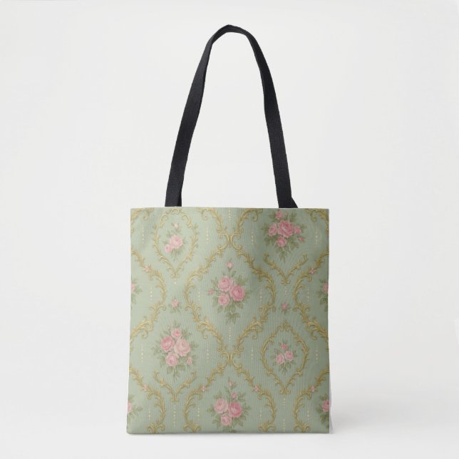Elegant Rococo Floral Pattern in Soft Pastels Tote Bag (Front)
