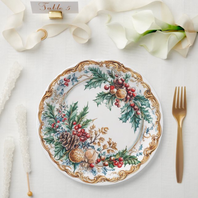 Elegant Rococo Foliage Holiday Dining  Paper Plate (Wedding)
