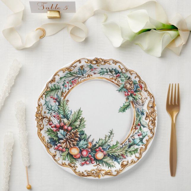Elegant Rococo Foliage Holiday Dining  Paper Plate (Wedding)