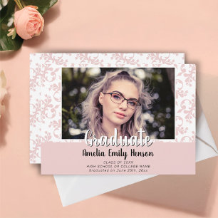 Elegant Rococo Pink Graduate Photo Graduation Anno Announcement