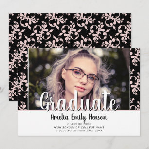 Elegant Rococo Pink Graduate Photo Graduation Announcement