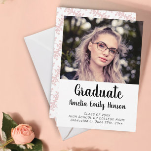 Elegant Rococo Pink Graduate Photo Graduation Announcement
