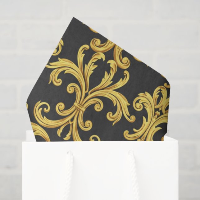 Elegant Rococo Revival Gold & Charcoal Baroque Tissue Paper (Gift Bag)