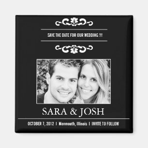 Elegant Romance -Photo Save the date magnet -black