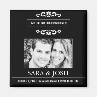 Elegant Romance -Photo Save the date magnet -black