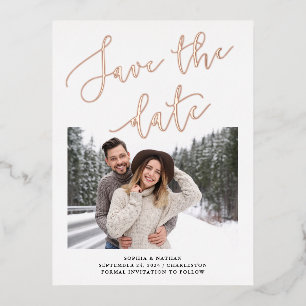 Elegant Romance   Photo Save The Date Rose Gold Foil Invitation Postcard