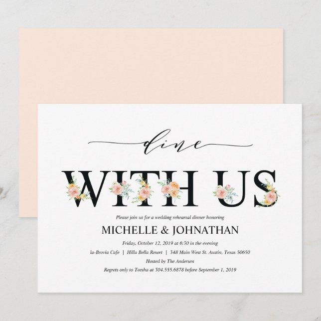 Elegant Romance Wedding Rehearsal Dinner Invites (Front/Back)