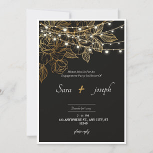 Elegant Romantic Black and Gold Wedding Invitation