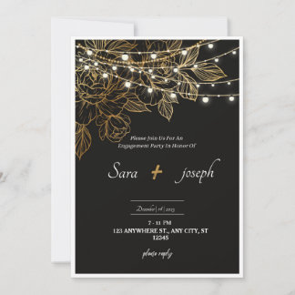 Elegant Romantic Black and Gold Wedding Invitation