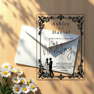 Elegant Romantic Black And White Classic Wedding Acrylic Invitations