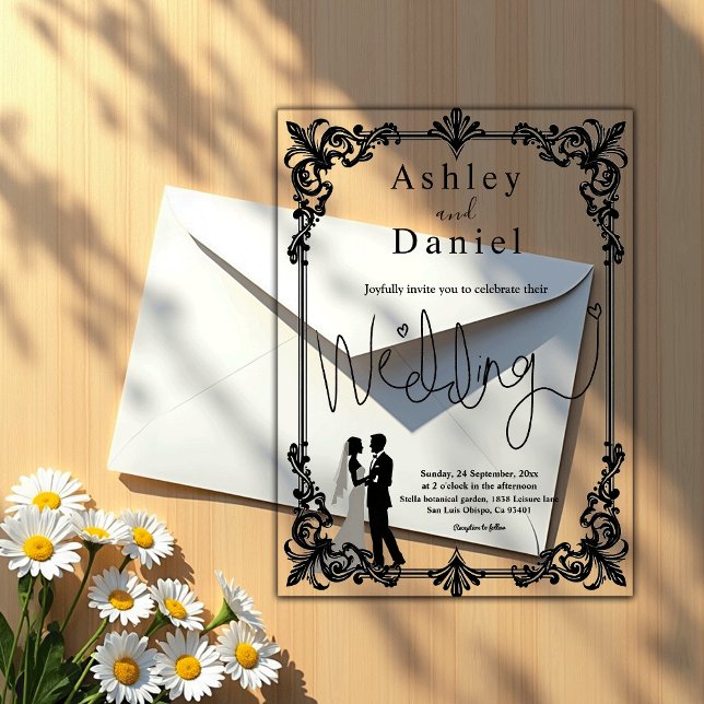 Elegant Romantic Black And White Classic Wedding Acrylic Invitations (Creator Uploaded)